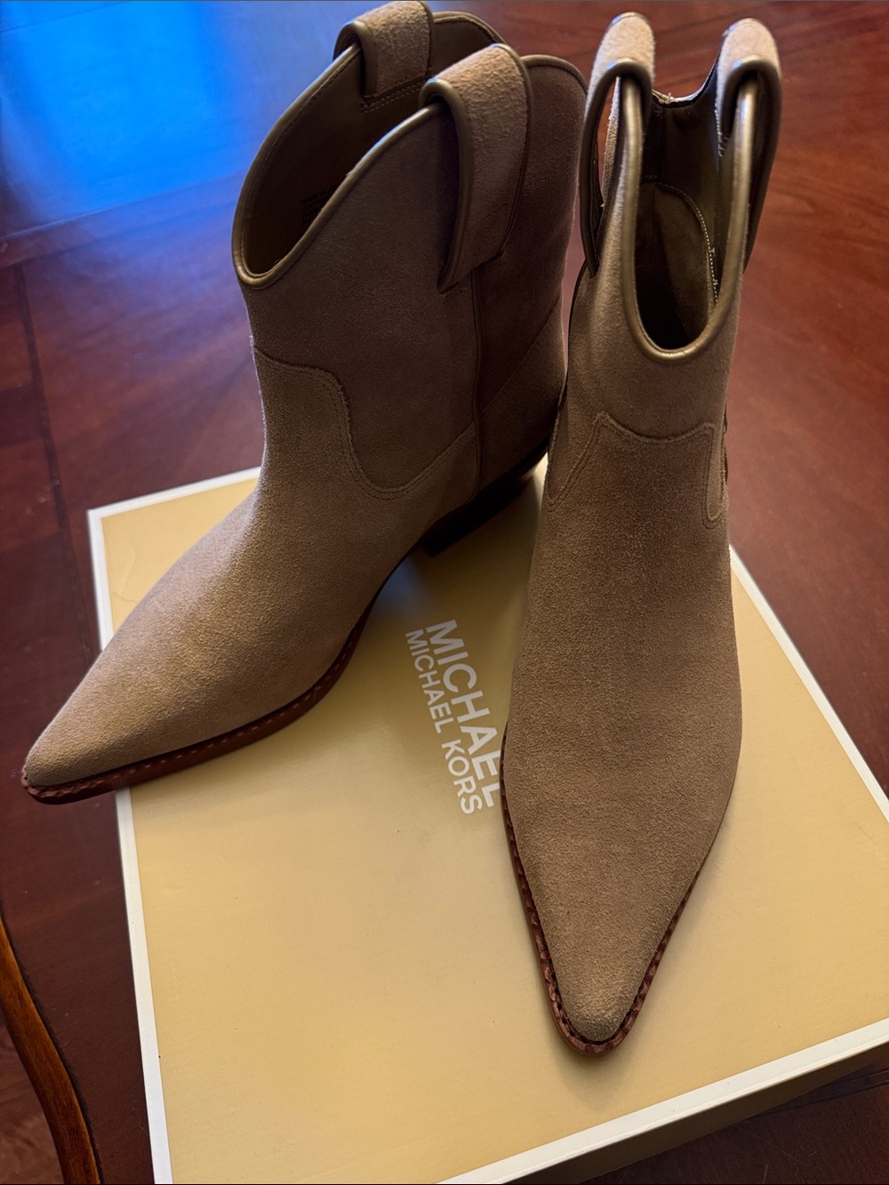Michael Kors Taupe Suede Pointed Ankle Booties